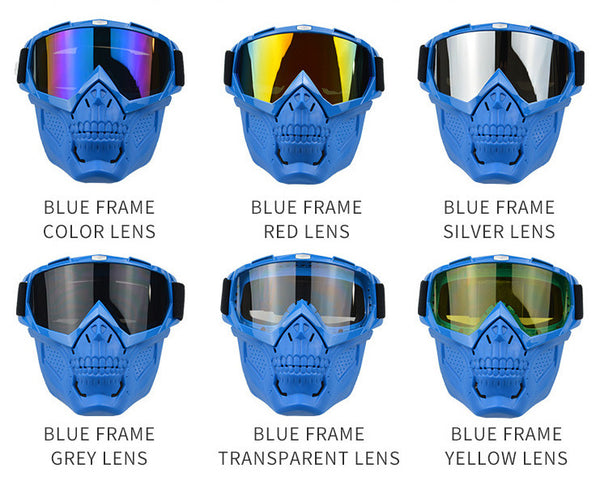 skull face mask goggle in red blk blue green