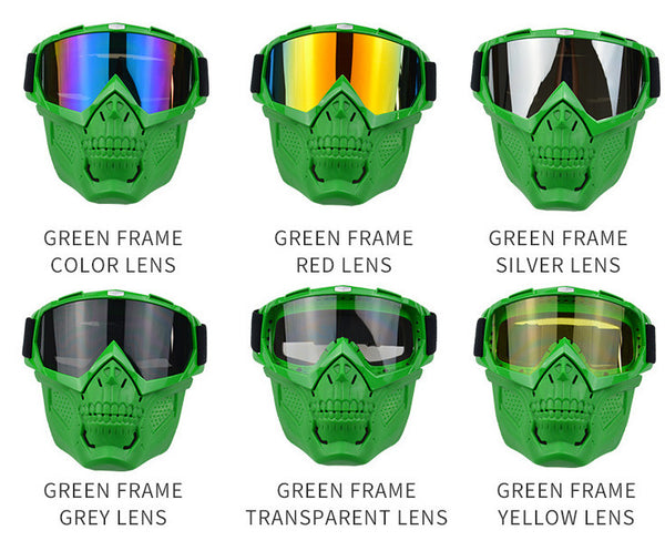 skull face mask goggle in red blk blue green