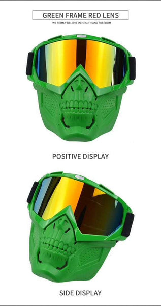 skull face mask goggle in red blk blue green