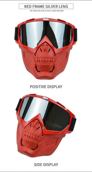 skull face mask goggle in red blk blue green