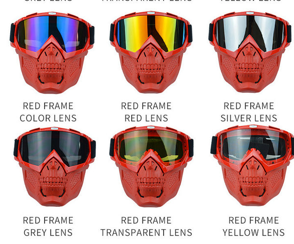 skull face mask goggle in red blk blue green